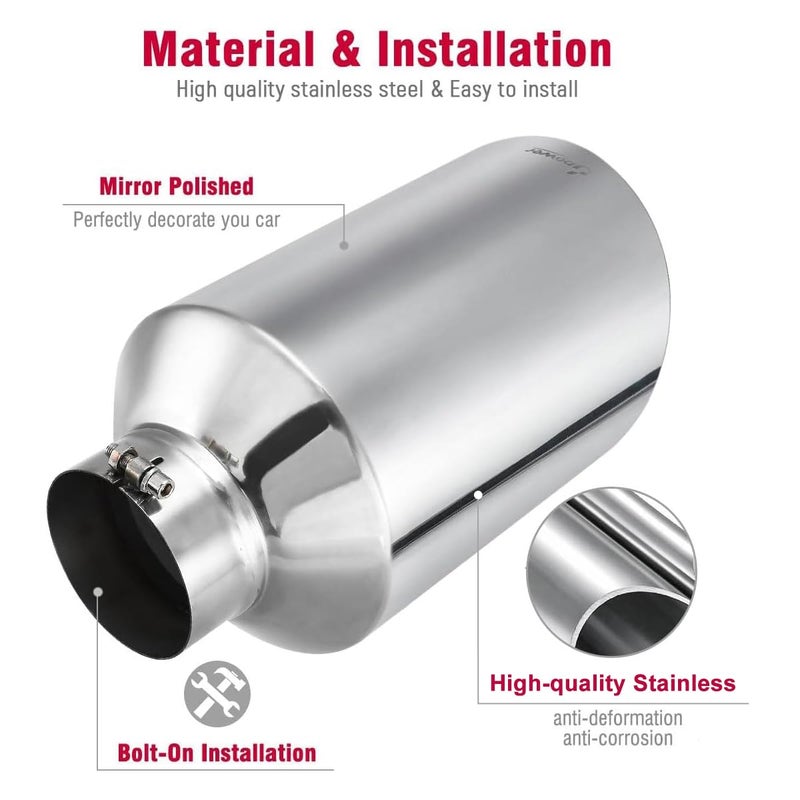 Upower 5" Inlet 10" Outlet Exhaust Tip 5 to 10 Inch 18" Long Diesel Exhaust Tailpipe Tip Stainless Steel Rolled Edge Bolt-On Diesel Pipe Universal For Car Truck - Image 5